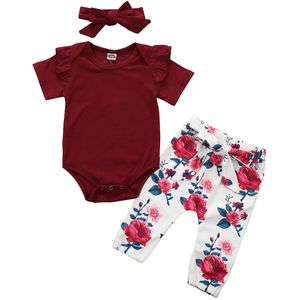 0-24M Pasgeboren Baby Meisjes Kleding Sets Bloemenprint Ruffle Tops Romper Tutu Shorts Broek 3 Pcs Outfits kleding