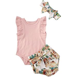 Pasgeboren Baby Meisje 3 Stuks Set Kleding Ruches Top Bloemen Bloeiers Baby Kids Meisje Pak Kleding Sets