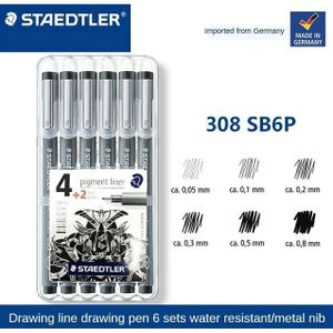 Staedtler 308 SB6P Pigment Liner Fineliner Technische Tekening Pennen Diverse Lijn Breedte-Set Van 6