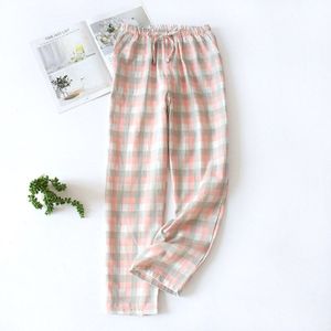 Koppels Pyjamabroek Vrouwelijke Broek Puur Katoen Gaas Lente En Herfst Zomer Dunne Stijl Japanse Plaid Thuis Broek Losse Huis