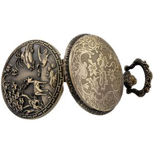 Prachtige Bronzen Elanden Quartz Zakhorloge Vintage Ketting Horloge Fob Pocket Klok