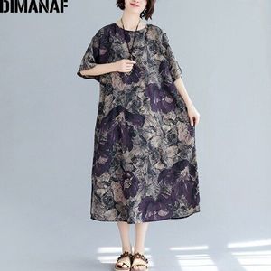 DIMANAF Plus Size Vrouwen Jurk Big Size Elegante Vintage Vrouwelijke Vestidos Print Bloemen Zomer Zonnejurk Losse Lange Dame Jurk