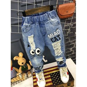 Baby Jongens Jeans Mode Gescheurd Broek Lente Herfst Kinderen Broek Jongens Casual Broek Cartoon Kat Jeans Voor Kinderen