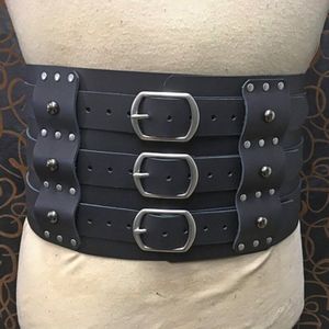 Middeleeuwse Brede Leren Riem Kostuum Punk Larp Accessoire Voor Mannen Viking Warrior Cosplay Loop Antieke Tailleband Drie Gesp Bandjes