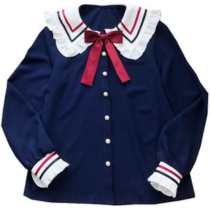 Lolita Zachte Zus Mori Marine Stijl Chiffon Lange Mouw Shirt Leuke Meisje Student Top Victoriaanse Shirt Losse Gothic Lolita Top