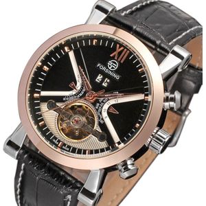 Forsining Klassieke Tourbillion Kalender Lederen Band Heren Horloges Top Brand Luxe Mechanische Automatische Horloges
