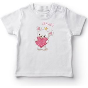 Angemiel Baby Holding Hart Teddybeer Baby Meisje T-shirt Wit