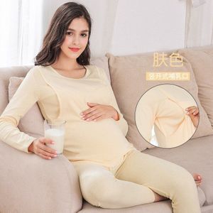 Top + Broek Herfst Winter 100% Katoen Borstvoeding Pyjama Voor Zwangere Vrouwen Warme Moederschap Nachtkleding Zwangerschap Nachtkleding