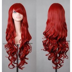 Cosplay Rode Pruik Fei-Tonen Synthetische Lange Krullend Halloween Vrouwen Blauw Paars Haar Carnaval Kostuum Cosplay Geneigd Pony Haarstukje