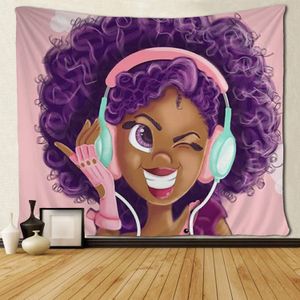 Zwart Meisje Afro-amerikaanse Meisje Liefde Muziek Wandtapijten Hippie Art Wall Opknoping Tafelkleed Handdoek Deken Voor Slaapkamer Woonkamer