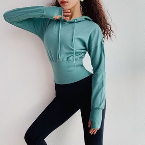 Wmuncc Colbert Hooded Gym Shirt Workout Yoga Top Vrouwen Herfst & Winter Katoen Sweatshirts Lange Mouw Met Duim Gaten