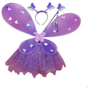 Leuke Kinderen Kostuums Prestaties Props Gradiënt Kleur Vlinder Prinses Engelenvleugels Fee Stok Kids Dress Up Spelen Speelgoed