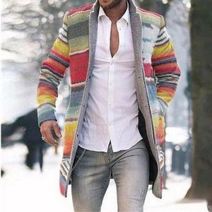 Mannen Lange Mouwen Warme Jas Mannelijke Regenboog Gedrukt Slanke Lange Single-Breasted Wol Blends Coat Winter Streetwear Cool Jacket vest