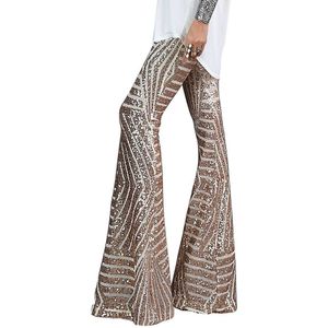 SEBOWEL Vrouwen Zwart Zilver Sequin Glitter Flare Broek Sequin Broek voor Vrouwelijke Party Dance Hoge Taille Bell Bottom Lange Broek