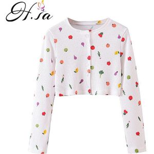 H. sa Fruit Tops O Hals Witte Blouse Shirts Office Lady Back Metal Knoppen Blouses Casual Vrouwen Lange Mouw Blusa tops