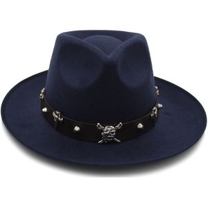 Mode Vrouwen Vilt Fedora Hoed voor Winter Herfst Fascinat Jazz Hoed Dame Sombrero Vader Hoed Punk Pirate Riem Maat 58 cm