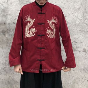 Chinese Stijl Borduurwerk Draak Traditioanl Chinese Kleding voor Mannen Vintage Shirts Jaar Kleding Vrouwen Hanfu Jas Party