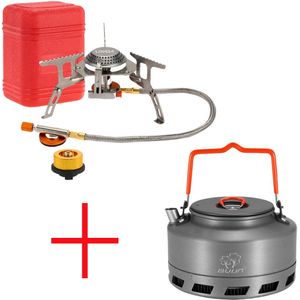 Lixada Outdoor 3000W Gasfornuis En 1.1L Water Pot Set Vouwen Elektronische Gasbrander Picknick Theepot Waterkoker Camping Kookgerei