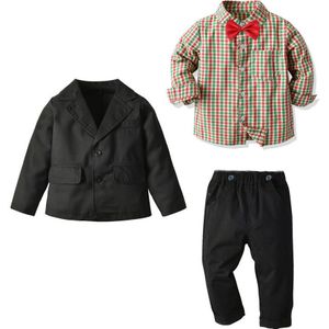 Baby Pak Kinderkleding Suits 3 Stks/set Kids Baby Jongens Pak Solid Jas + Plaid Shirt + Broek Set Voor jongens Voor Formele Partij