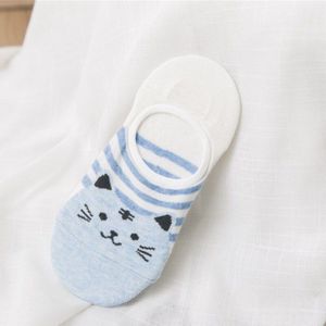 6Pcs = 3Pairs Zomer Leuke Vrouwen Onzichtbare Sokken Dier Cartoon Mode Sokken Katoen Ankle Boot Sokken Blauwe Kleur siliconen Anti-Slip
