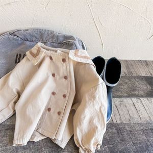 1638C Meisje Kleding Cottom Hennep Overhemd 2022 Voorjaar Koreaanse Meisje Shirt Jas Lange Mouw Twee Rij Knoppen Meisje top Coat