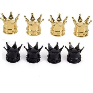 8 Pcs Crown Bandventieldop Caps Fiets Motorfiets Auto Wiel, 4 Pcs Gold & 4 Stuks Zwart