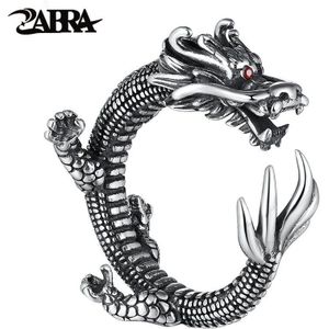Zabra Vintage Dragon Ring Verstelbare 925 Sterling Zilveren Ringen Voor Mannen Rode Zirkoon Ogen Puck Rock Biker Sieraden
