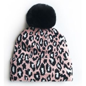 Cokk Winter Hoeden Voor Vrouwen Beanie Leopard Print Verdikte Warme Muts Met Zwart Pompom Bal Koreaanse Motorkap Femme cap