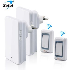Saful Draadloze Deurbel EU/US/UK/AU plug Waterdichte deurbellen Led Licht met 28 Ringen 2 knop + 2 Ontvanger Smart Deur Bell