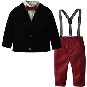 Kinderen Past Voor Jongen Kleding Kostuums Jas + Shirt + Broek + Bow + Zakdoek 5 Pcs Jongen Kind Kostuum kleding Set Voor Bruiloft