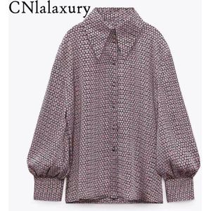 Cnlalaxury Lente Zomer Vrouwen Retro Printing Eenvoudige Stijl Losse Lange Mouw Toevallige Chic Tops Blusas Mujer De Moda 2022