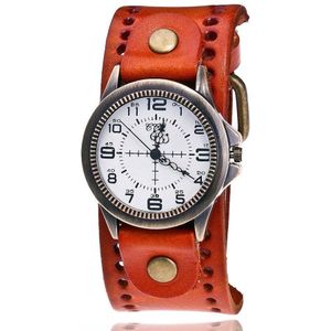 Ccq Vintage Koe Lederen Quartz Horloge Vrouwen Mannen Brons Sight Dial Casual Dress Horloges Klok Relogio Masculino
