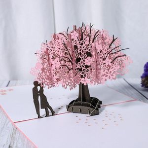 Handgemaakte Cherry Blossom Kaart Pop Up 3D Kaart Romantische Liefde Brief Groet Verjaardag Bruiloft Valentijn Kaart