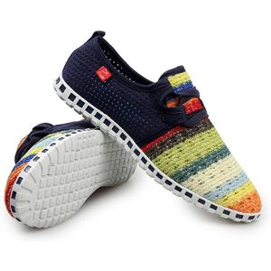 KANCOOLD Women's Flat Colorful Weaving Stripe Shoes Non-Slip Breathable Mesh Sneakers Women Socks Shoes Vulcanized Shoes