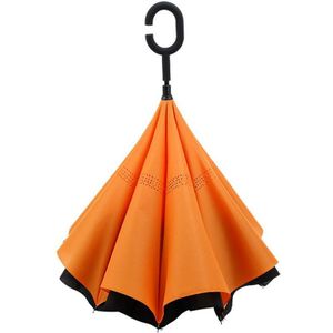 Winddicht Reverse Vouwen Dubbele Laag Omgekeerde Oranje Paraplu Zelf Stand Regen Uv-bescherming C-Haak Handvat Voor Auto En outdoor