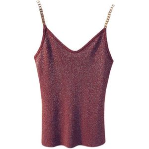 Vrouwen Mouwloze Tank Tops Sexy Vrouwelijke V-hals Gebreide Hemdje Club Meisjes Spaghetti Metalen Band Camis Dunne Shiny Glitter Bling 2