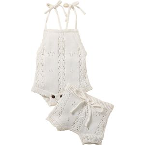 Infant Kids Baby Meisje Jongen Shorts Suits Effen Kleur Sling Gebreide Romper Trekkoord Shorts Verjaardag Sets