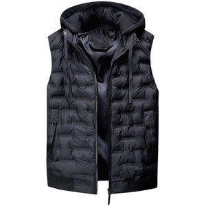 Mannen Casual Winter Warm Hooded Rits Mouwloos Vest Jasje Uitloper Mannelijk Katoen Gevoerde Werk Vest Gilet Homme Vest 8.5