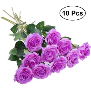 10Pcs Kunstmatige Bloemen Lange Steel Zijde Rose Flower Bouquet Wedding Party Home Decor Wit