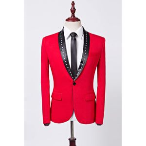 Pyjtrl Mannen Blazer Crystal Classic Shawl Revers Rood Slim Fit Pak Jas Bruiloft Bruidegom Zanger Kostuum Homme