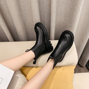 Vrouwen Chunky Heel Enkellaarsjes Vrouwen Schoenen Herfst Chelsea Laarzen Vrouwelijke Platform Laarzen Lasdies Plus Size 35-43