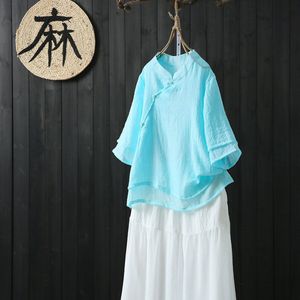 Chinese Stijl Vrouwen Kostuum Thee Service Shirt Kleding Traditionele Qipao Katoen Linnen Tops Losse Blouse Voor Dame
