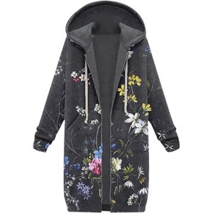 Vrouwen Warm Bloemenprint Rits Jassen Lange Bovenkleding Lange Mouw Gewatteerd Katoen Jassen Lady Cotton Blend Vest Jas # T2G