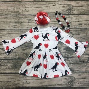 Peuter Kids Baby Meisje Cartoon Dinosaurus Prinses Jurk Valentine Love Zonnejurk Peuter Meisje Kleding Kinderkleding # Xtn