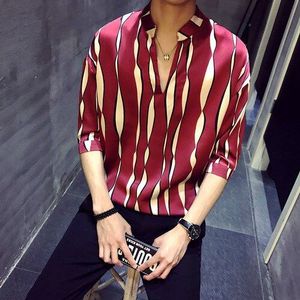 mannen Mode High-end Overhemd Gestreepte Casual Trui Shirt Mouwen Kraag Kraag Dunne Gedeelte Zomer Shirt m-2XL