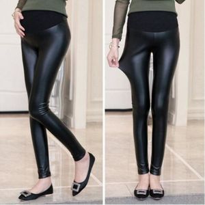 Grote maat Winter Warm Zwangere Vrouwen Verstelbare Moederschap Leggings PU Lederen Broek Broek Panty Kleding Kleding