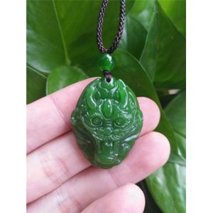 Natuurlijke Groene Jade Dragon-Head Chinese Hand-Gesneden Lucky Amulet Hanger