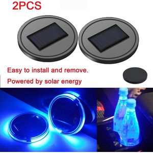 Zonne-energie Led Auto Bekerhouder Mat Pad Drink Fles Coaster Met Licht En Trillingen Sensor Auto Interieur Decoratie