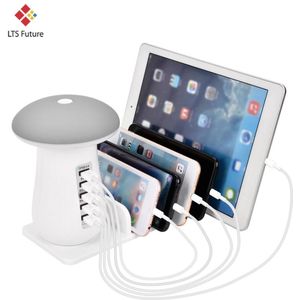 Multi 5 Port Charging Dock Tablet Qc 3.0 Quick Charge Desktop Lamp Lader Station Meerdere Usb Voeding Snelle Telefoon laders