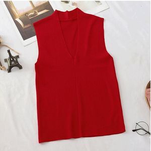 Alledaagse Kleding Vrouwen V-hals Gebreide Cropped Tank Tops Vrouwelijke Bodycon Tanks Mouwloze Basic Effen t-shirts Tees Hemdje